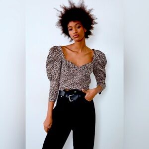 ZARA Animal Print Poplin Top Small/S